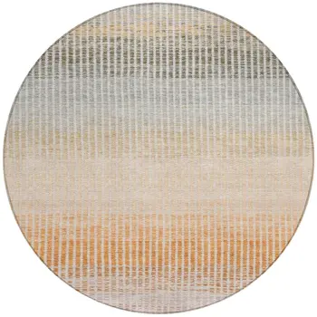 8' Terra Cotta Orange And Gray Round Striped Washable Indoor Outdoor Area Rug
