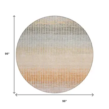 8' Terra Cotta Orange And Gray Round Striped Washable Indoor Outdoor Area Rug