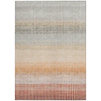 9' X 12' Terra Cotta Orange And Gray Striped Washable Indoor Outdoor Area Rug