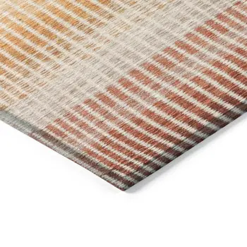 9' X 12' Terra Cotta Orange And Gray Striped Washable Indoor Outdoor Area Rug