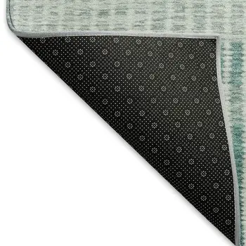5' X 8' Turquoise Ivory And Gray Striped Washable Indoor Outdoor Area Rug