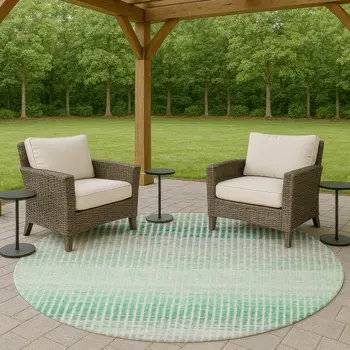 8' Turquoise Ivory And Gray Round Striped Washable Indoor Outdoor Area Rug