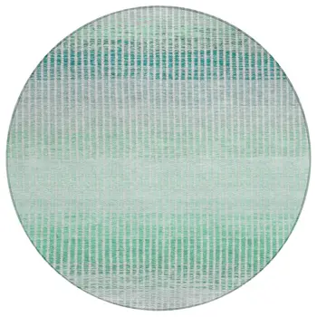 8' Turquoise Ivory And Gray Round Striped Washable Indoor Outdoor Area Rug