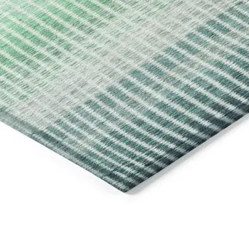 8' Turquoise Ivory And Gray Round Striped Washable Indoor Outdoor Area Rug
