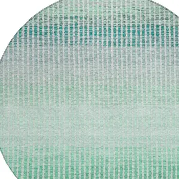 8' Turquoise Ivory And Gray Round Striped Washable Indoor Outdoor Area Rug