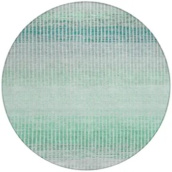8' Turquoise Ivory And Gray Round Striped Washable Indoor Outdoor Area Rug