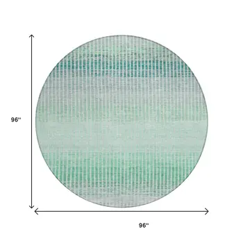 8' Turquoise Ivory And Gray Round Striped Washable Indoor Outdoor Area Rug