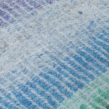 8' Blue Brown And Green Round Striped Washable Indoor Outdoor Area Rug