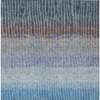 9' X 12' Blue Brown And Green Striped Washable Indoor Outdoor Area Rug