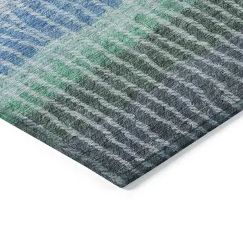 9' X 12' Blue Brown And Green Striped Washable Indoor Outdoor Area Rug