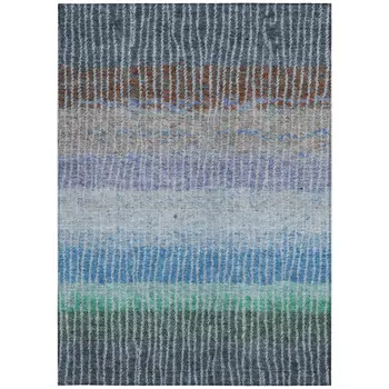 10' X 14' Blue Brown And Green Striped Washable Indoor Outdoor Area Rug