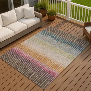 3' X 5' Chocolate Orange And Pink Striped Washable Indoor Outdoor Area Rug