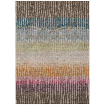 5' X 8' Chocolate Orange And Pink Striped Washable Indoor Outdoor Area Rug