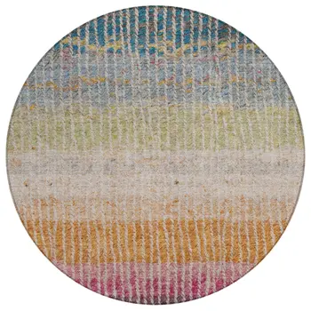 8' Chocolate Orange And Pink Round Striped Washable Indoor Outdoor Area Rug