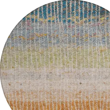 8' Chocolate Orange And Pink Round Striped Washable Indoor Outdoor Area Rug