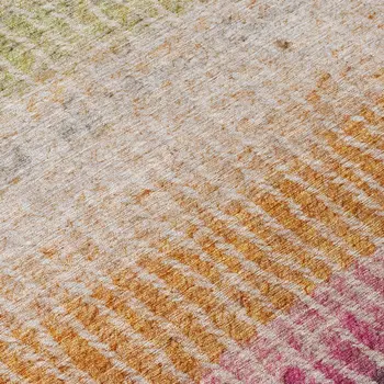 8' Chocolate Orange And Pink Round Striped Washable Indoor Outdoor Area Rug