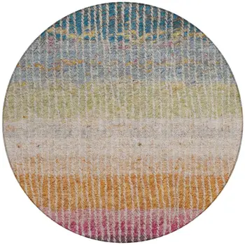 8' Chocolate Orange And Pink Round Striped Washable Indoor Outdoor Area Rug