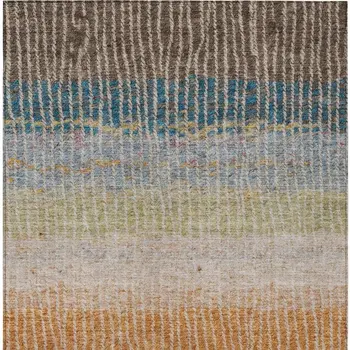 10' X 14' Chocolate Orange And Pink Striped Washable Indoor Outdoor Area Rug