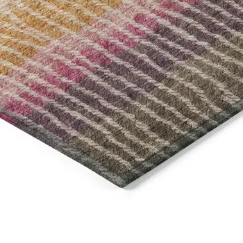 10' X 14' Chocolate Orange And Pink Striped Washable Indoor Outdoor Area Rug
