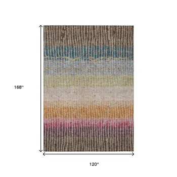 10' X 14' Chocolate Orange And Pink Striped Washable Indoor Outdoor Area Rug