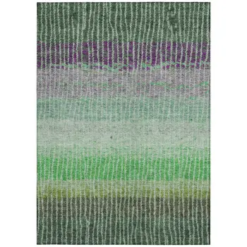 5' X 8' Fern Green And Purple Striped Washable Indoor Outdoor Area Rug