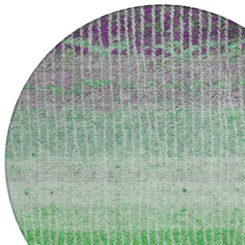 8' Fern Green And Purple Round Striped Washable Indoor Outdoor Area Rug