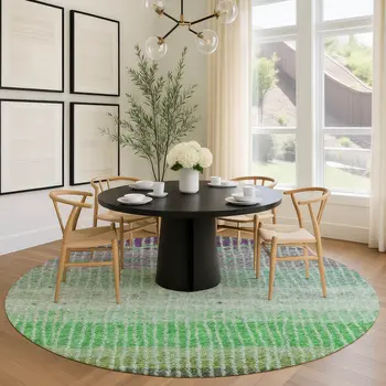 8' Fern Green And Purple Round Striped Washable Indoor Outdoor Area Rug