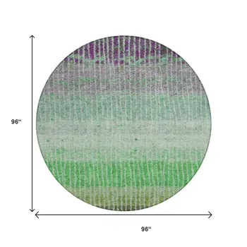 8' Fern Green And Purple Round Striped Washable Indoor Outdoor Area Rug