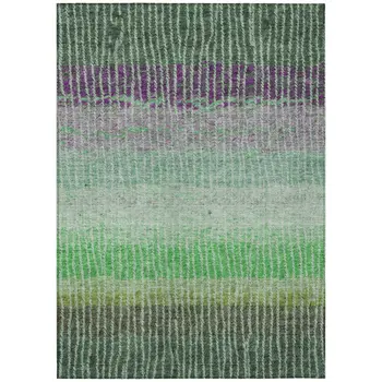 8' X 10' Fern Green And Purple Striped Washable Indoor Outdoor Area Rug