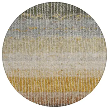 8' Brown Gold And Gray Round Striped Washable Indoor Outdoor Area Rug