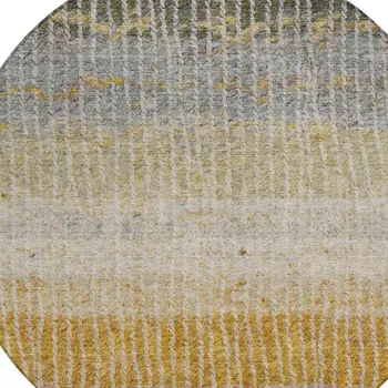 8' Brown Gold And Gray Round Striped Washable Indoor Outdoor Area Rug