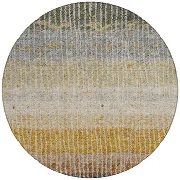 8' Brown Gold And Gray Round Striped Washable Indoor Outdoor Area Rug