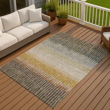 8' X 10' Brown Gold And Gray Striped Washable Indoor Outdoor Area Rug