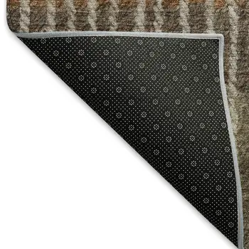8' X 10' Brown Gold And Gray Striped Washable Indoor Outdoor Area Rug