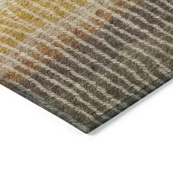 8' X 10' Brown Gold And Gray Striped Washable Indoor Outdoor Area Rug