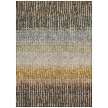 8' X 10' Brown Gold And Gray Striped Washable Indoor Outdoor Area Rug