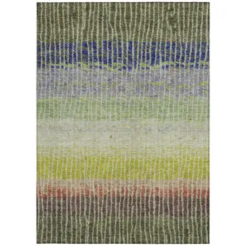 5' X 8' Olive Green Red And Purple Striped Washable Indoor Outdoor Area Rug