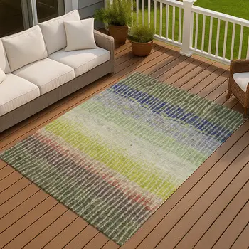 5' X 8' Olive Green Red And Purple Striped Washable Indoor Outdoor Area Rug