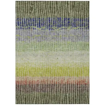 5' X 8' Olive Green Red And Purple Striped Washable Indoor Outdoor Area Rug