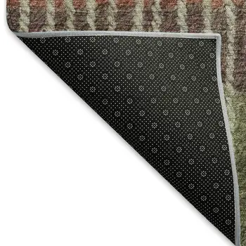 5' X 8' Olive Green Red And Purple Striped Washable Indoor Outdoor Area Rug