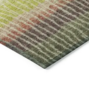 5' X 8' Olive Green Red And Purple Striped Washable Indoor Outdoor Area Rug