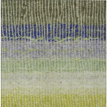 5' X 8' Olive Green Red And Purple Striped Washable Indoor Outdoor Area Rug