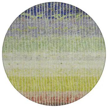 8' Olive Green Red And Purple Round Striped Washable Indoor Outdoor Area Rug