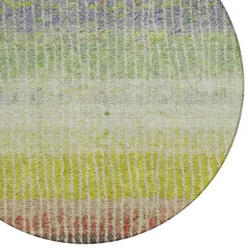 8' Olive Green Red And Purple Round Striped Washable Indoor Outdoor Area Rug