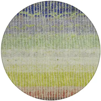 8' Olive Green Red And Purple Round Striped Washable Indoor Outdoor Area Rug