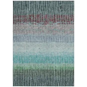 5' X 8' Teal Blue And Green Striped Washable Indoor Outdoor Area Rug