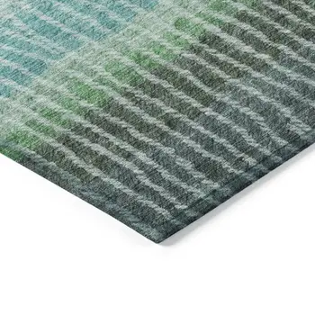 5' X 8' Teal Blue And Green Striped Washable Indoor Outdoor Area Rug