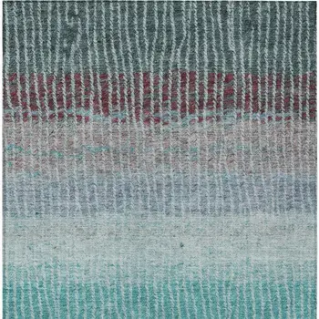5' X 8' Teal Blue And Green Striped Washable Indoor Outdoor Area Rug