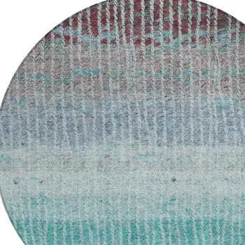 8' Teal Blue And Green Round Striped Washable Indoor Outdoor Area Rug