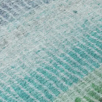 8' Teal Blue And Green Round Striped Washable Indoor Outdoor Area Rug